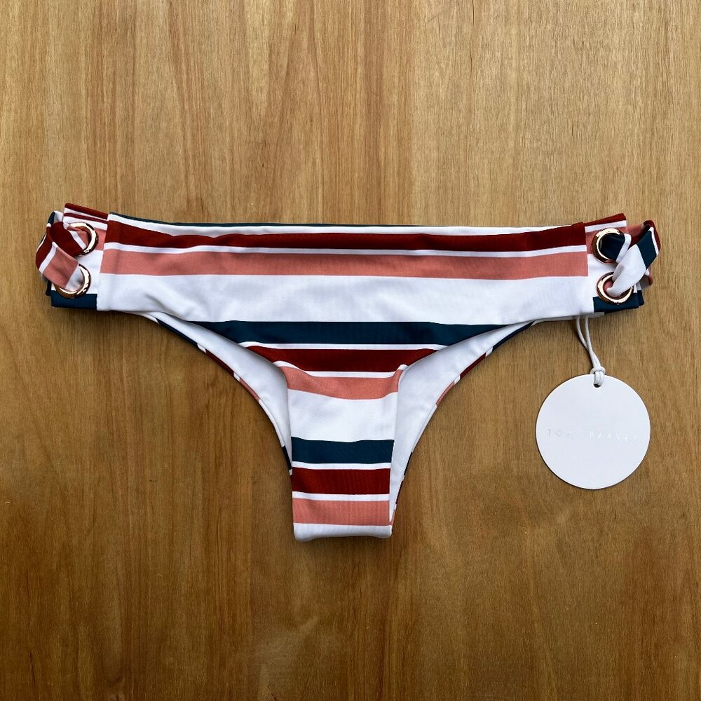 TORI PRAVER JEANE CHEEKY Women’s Striped Lined Bikini Bottoms sz S NWT